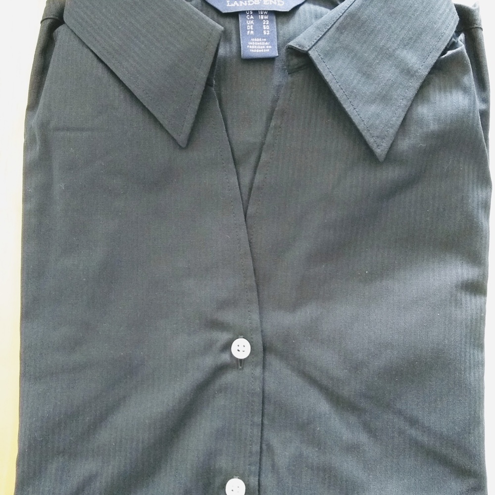 Land's End 18W 3/4 Sleeve Tonal Striped Button-Down Shirt